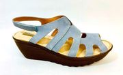 NEW Skechers Comfort Wedge Sandals Light Blue Suede Peep Toe Slingback sz 9.5