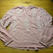 Soft surroundings small pink embroidery blouse small