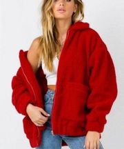 I.Am.Gia Pixie Teddy Jacket Full Zip Sherpa In Red