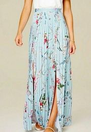 Bebe Spring Floral Double Slit Pleated Maxi Zipper Waist Lined Skirt Size 0P