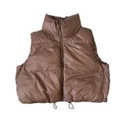 BROWN Cropper Puffer Winter Vest Size L