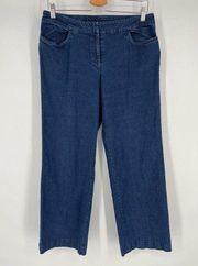 Eileen Fisher Wide Leg Trouser Jeans Sz M Blue Stretch Cotton