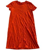 J Crew Dress Women Small Solid Orange Short Sleeve Round Neck Midi Shirt Cotton