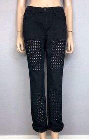 J Brand Aidan Boyfriend Cutout Lattice Pattern Black Jeans Denim Size 27 Unique