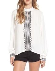 Sun & Shadow White Keyhole Embroidered Top