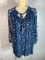 Top Blue Peasant tassel Floral Women Stitch Fix size L