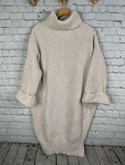 Chunky Knit Sweater Turtleneck Rolled Cuff Long Medium Cream