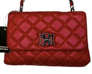 Designer Quilted Leather Red Silver Crossbody Purse