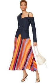 Milly Otha Sunset Stripe Pleated Midi Skirt in Multicolor 0 Womens Long