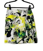 Worthington Black White Neon Yellow Pop Art Rose Skirt