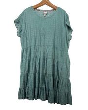 Knox Rose Womens Dress Plus Sz XXL Green Tiered Ruffled SS Pockets Pleated Boho