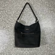 Roots Canada Black Leather Bucket Style Hobo Shoulder Bag - Zippered Pockets