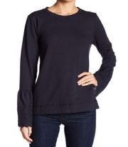 Bobeau Eyelet Bell Sleeve Sweatshirt Navy NWT