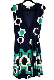 Fantastic Fawn Mod Geometric Printed Navy Women's Medium Sleeveless Wrap Dress