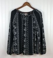 Como Vintage Black Geometric Pattern Long Sleeves Blouse