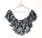 Off shoulder black white contrast tropical crop top Small