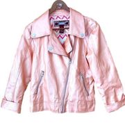 Daytrip frosted peach shimmer asymmetrical Moto faux leather medium jacket