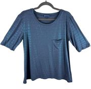 Blue Shimmery Striped Half Sleeve Lightweight Round Neck T-Shirt Sz M