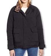 Halogen black animal contrast puffer coat S new