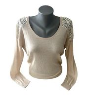 Women's Cream Boho Sweater Size Small Heartloom Lace Knit Top Cutout Back