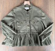 Flutter Jacket in Army Green Cotton Linen Blend Size 0 XS