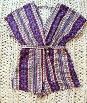 Sadie & Sage Romper Boho Print Short Sleeve Sz Large