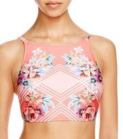 Minkpink ☀︎︎ High Neck Lace Up Back Halter Bikini Top ☀︎︎ Pink Floral Print ☀︎︎