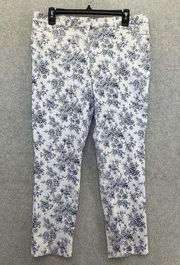 Mario Serrani Italy Women's White Floral Pants Size 12 Faux Front Pockets