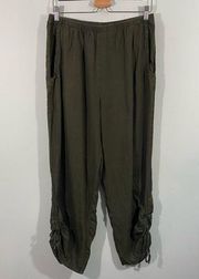 Flax Women's Greenc Linen Ruched Hem Relaxed Fit Pull On Pants Size M