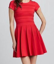 Parker Tara Red Flared Pleated Skirt Stretch Mini Dress M
