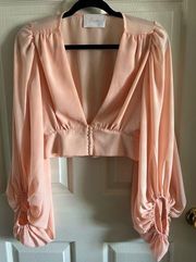 Boutique Women’s Peachy Pink Balloon Sleeve Cropped V-Neck Top Size Small