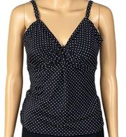 MIRACLESUIT “Pin Point Love Knot Tankini Top”- black w/white dots. Size 10. EUC