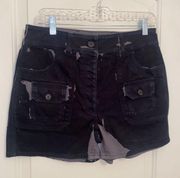 Prada black grey camo denim shorts