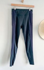 Varley | Cobalt Blue Athletic Leggings Side Mesh Panel Pockets | Sz S