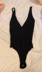 Black Ribbed V Neck Tank Bodysuit