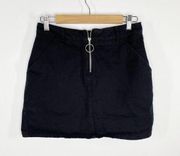 Sans Souci Black Denim Front Zip O-Ring Cotton Mini Skirt Women's Size Medium M