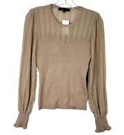 Almost Famous Blouse Juniors' XL Gold Beige Sheer Sleeve Rib Knit Sweater NWT