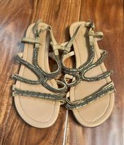 Women’s’s Maurice’s Gold And Silver Beaded Sandals. Size 8