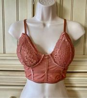 Bozzolo Corset Bodice Style Mauve Lace Bra Bralette Top with Padded Cups  S