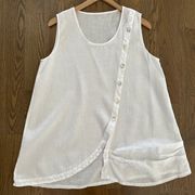 100% Linen Scoop Neck Sleeveless Asymmetrical Top in White Size Medium