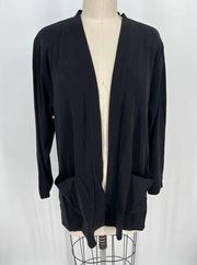 Exclusively Misook Open Front Cardigan Sz L Solid Black