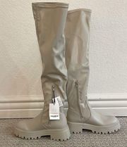 NWT- Pull & Bear Off White Over The Knee Chunky Heel Boots