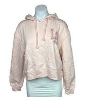 Primark NWT Light Pink Los Angeles Pullover Hoodie Crop Fleece Sweatshirt Size S