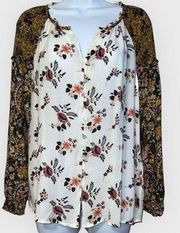 Jane And Delancey Floral/Paisley Print L/S V-Neck Blouse  EUC Medium