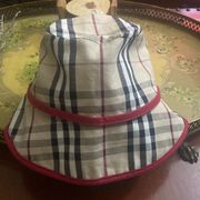 Burberry Nova Check Hat with red trim and red bow