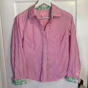 Jonnie Striped Ruffle Button Shirt Floral Flip Cuff Top Sz 6