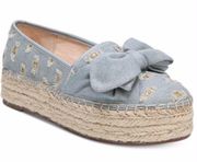 Light Blue Glitter Denim Cali Espadrille Platform Flats