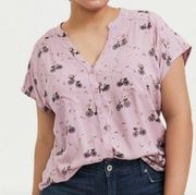 TORRID 1 Plus Size Challis Dolman Pullover Top Pink Floral Bicycle Button Down