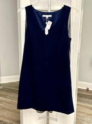 NWT  Sz 10 Amazing Sleeveless Dress Navy Blue S Sheer Cape Like Detail