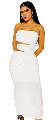 NEW Fashion Nova White Merida Side Cut Out Bodycon Maxi Dress Size Size Small